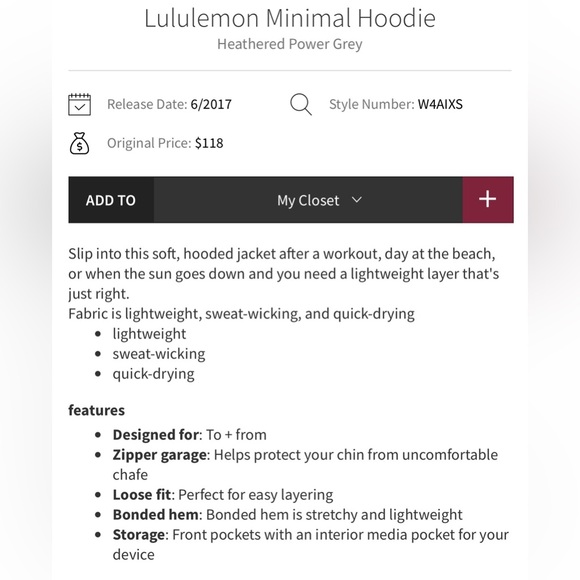 Lululemon Minimal Hoodie Heathered Power Grey Size 6 - Picture 11 of 12